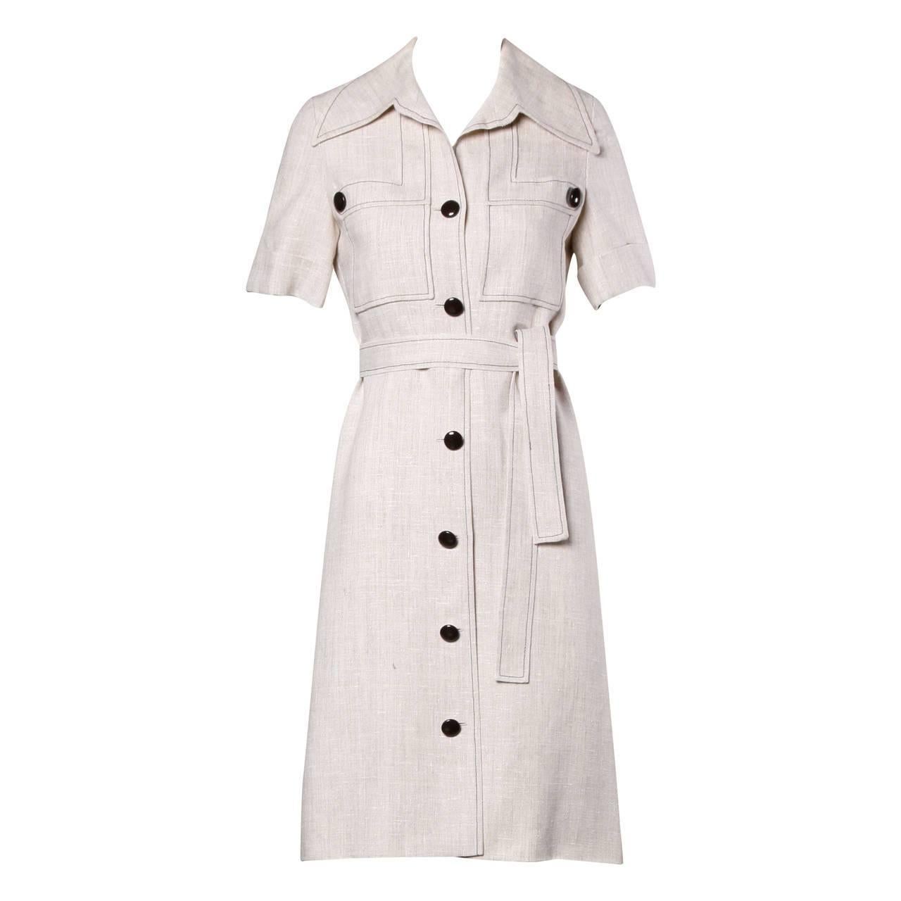 Pierre Cardin Vintage Mod Linen Dress and Sash, 1960s 