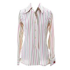 Early Striped Valentino Vintage Silk Blouse Stripes Valentino Cherry Cufflinks