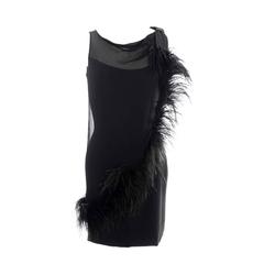 1960s Vintage Dress Lilli Diamond Black Cocktail Dress Feathers Illusion Bodice