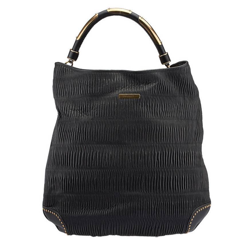 Burberry Prorsum Calloway Black Pleated Leather Top Handle Tote For Sale