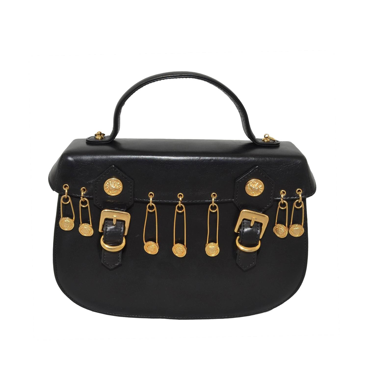 Versace Couture Vintage Medusa Safety Pin Leather Bag At 1stdibs