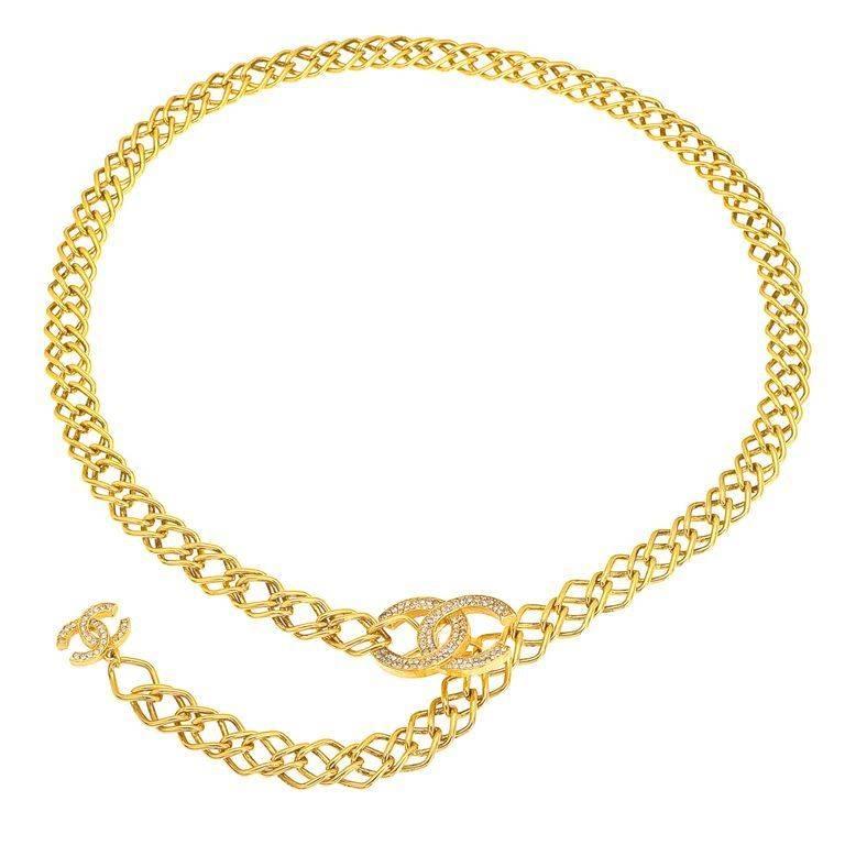 Vintage Chanel  CC Chain Belt/Necklace with Rhinestones