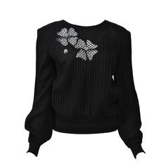 Valentino Black Sweater w/Flower Motif