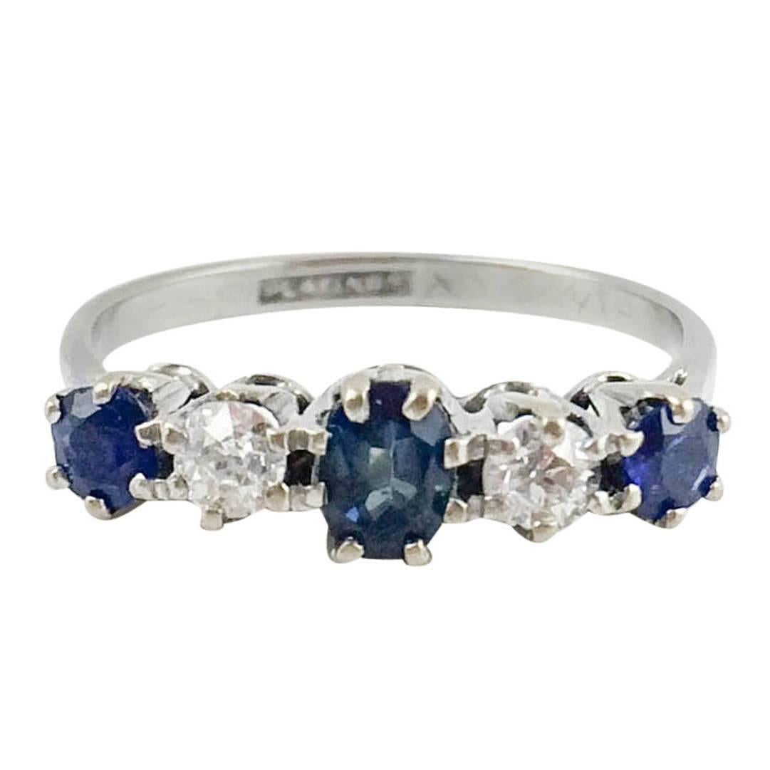 Platinum, Sapphire and Diamond Ring - 1930s For Sale