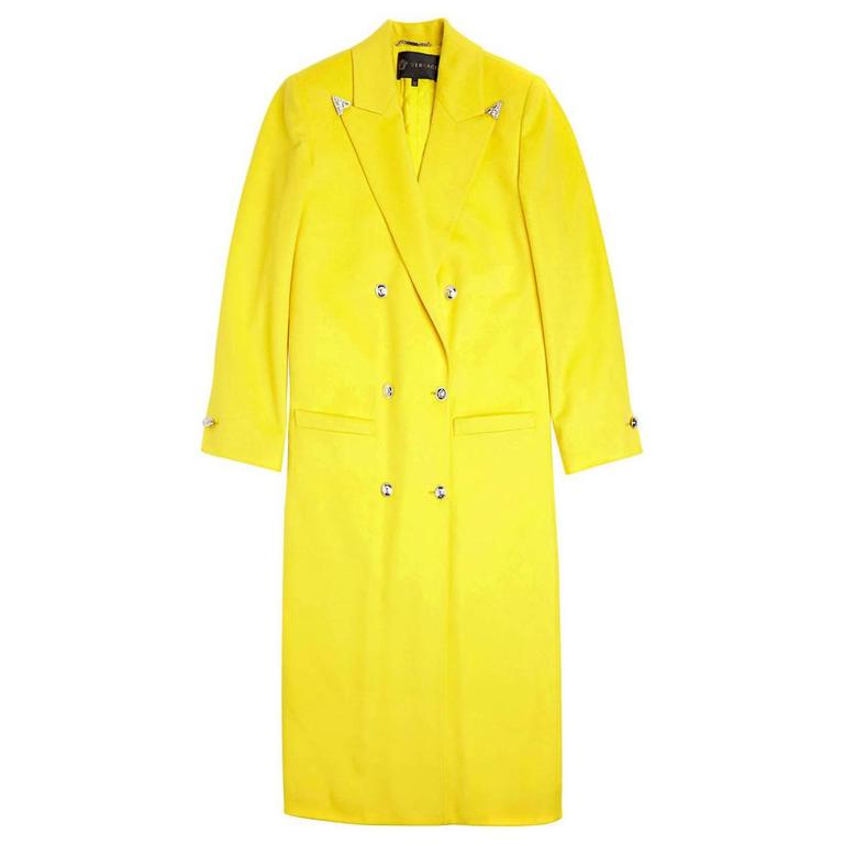 Versace Long Wool Cashmere Coat In Yellow For Sale at 1stDibs | versace yellow  coat, yellow cashmere coat, versace yellow fur coat