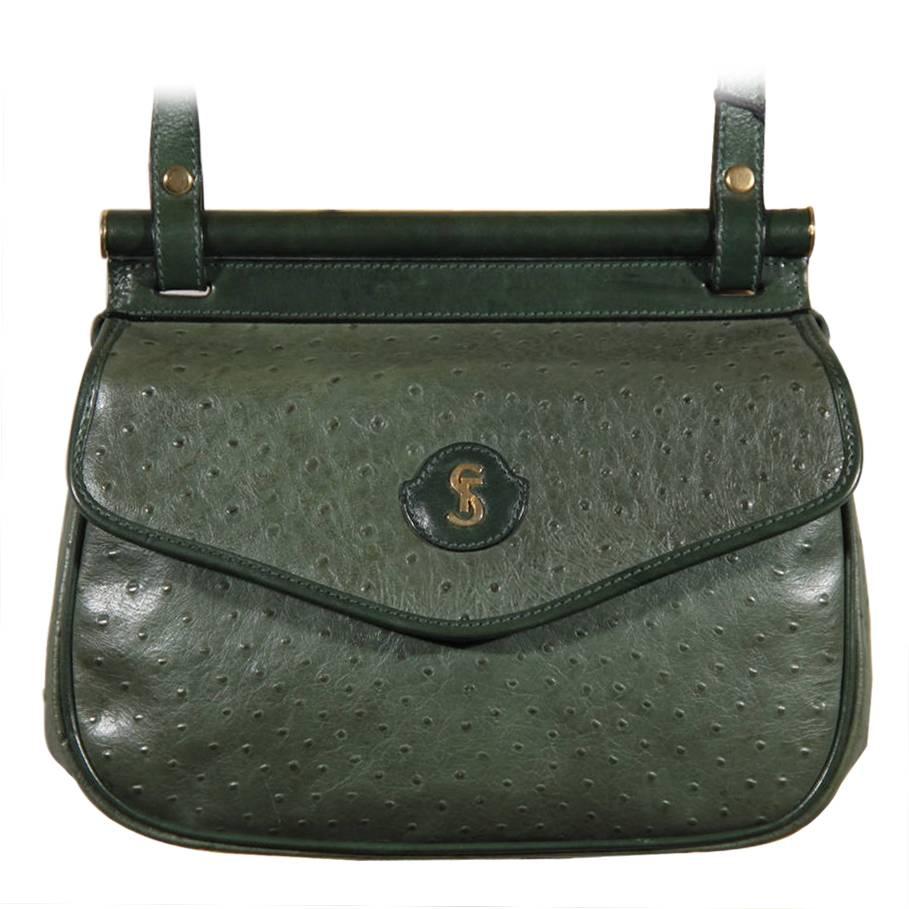 SORELLE FONTANA Vintage Green OSTRICH SKIN Leather SHOULDER BAG