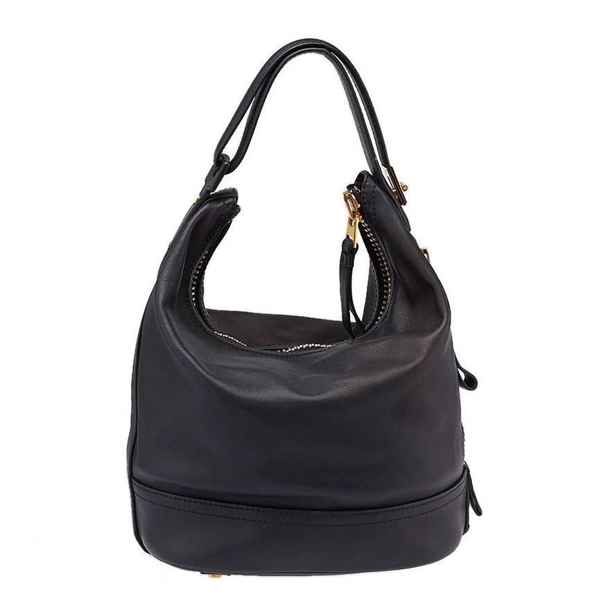 2000s Tom Ford Side Zip Black Leather Hobo Shoulder Bag For Sale