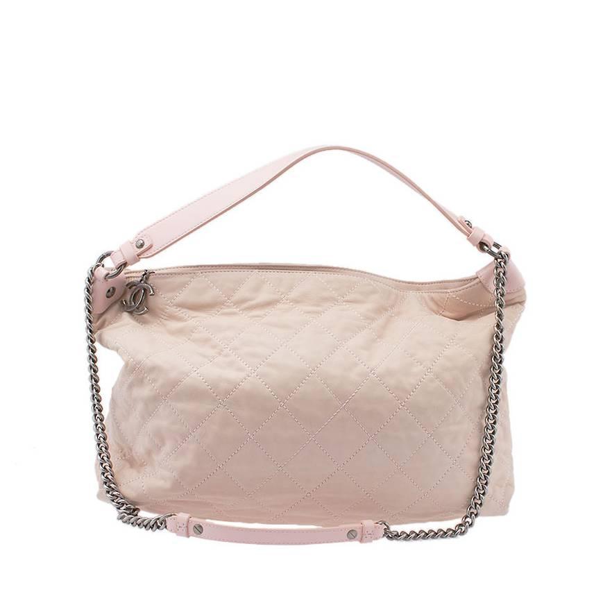 2012 Chanel Light Pink Quilted Leather Large Chain Crossbody Bag For Sale