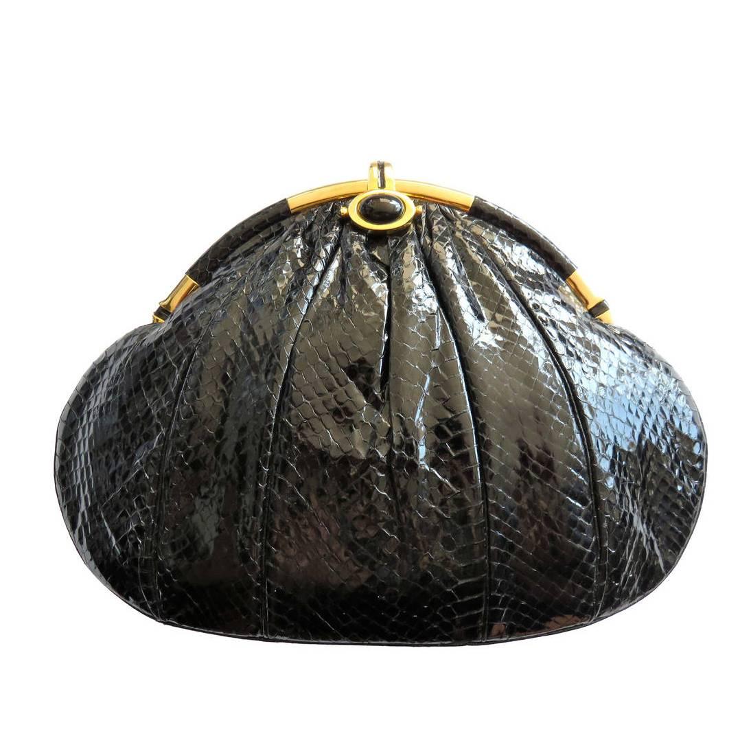 1960's JUDITH LEIBER Black python evening bag For Sale