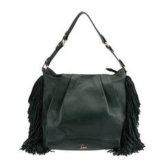 2000s Christian Louboutin Justine Green Leather Fringed Hobo