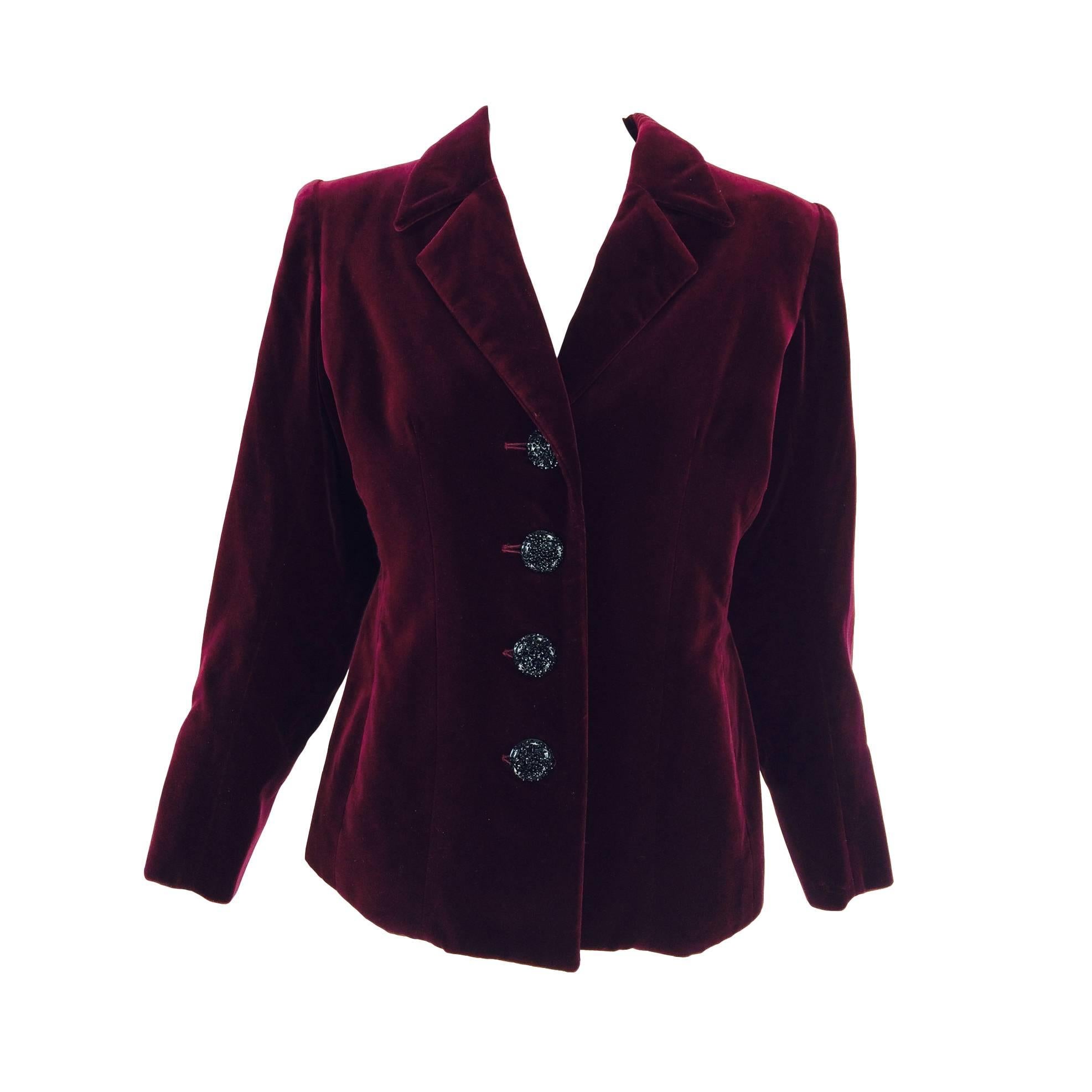 Yves St Laurent Rive Gauche velvet blazer in garnet 1970s YSL