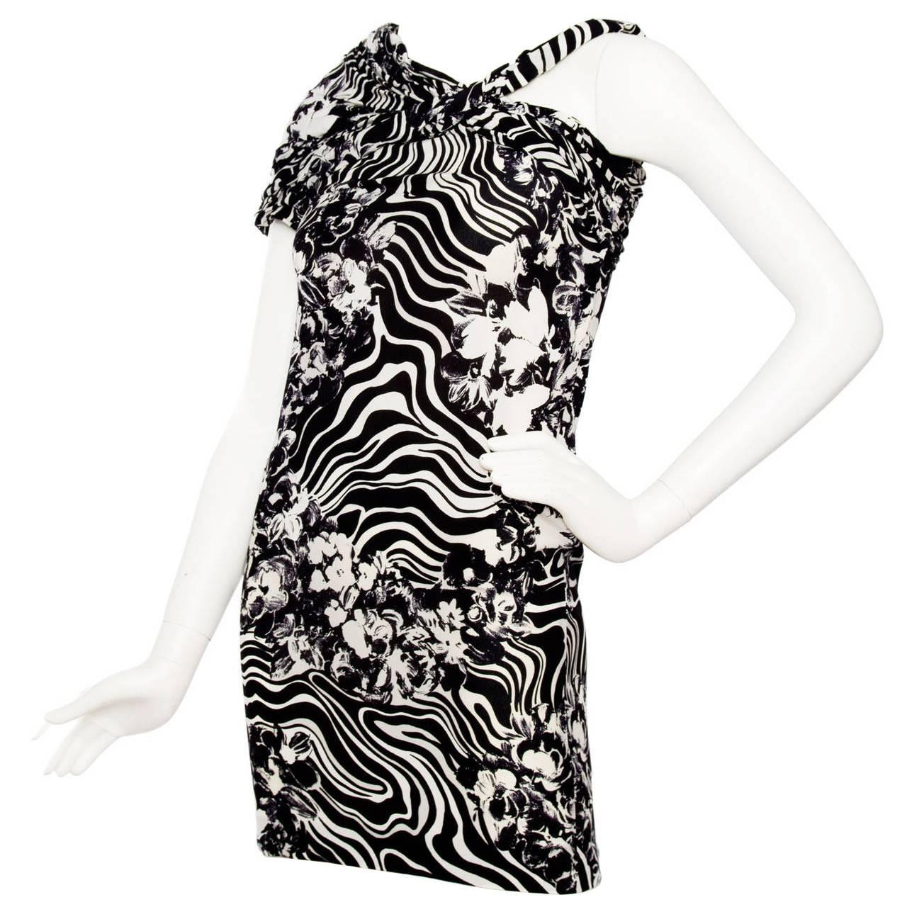 1980s Gianni Versace Monochrome Silk Dress For Sale