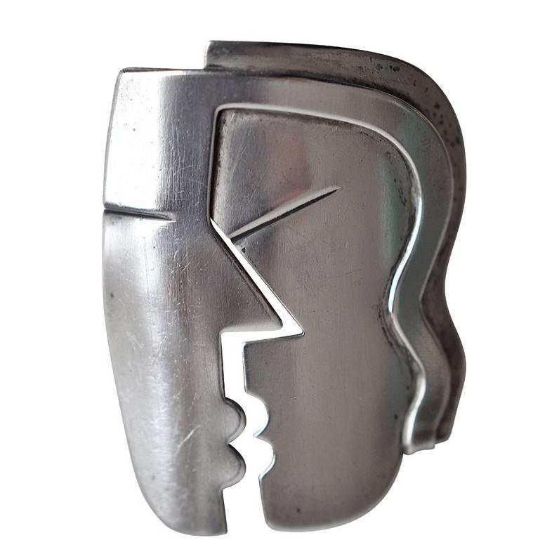 1940s Modernist Sterling Silver "Kiss" Pin by Rebajes For Sale
