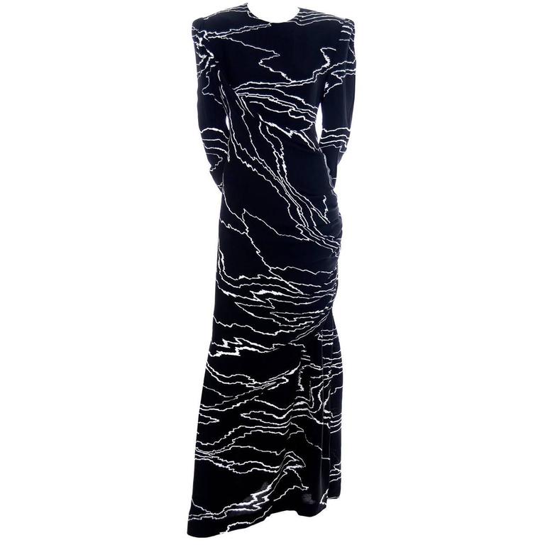 Bill Blass Vintage Dress Abstract Black White Evening Gown Draping