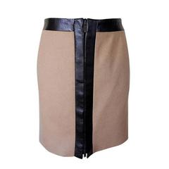 GUCCI Skirt Camel Hair Leather Trim Front Zipper 40 / 6 Nwt 5
