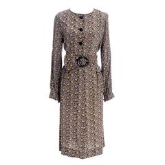 Emanuel Ungaro Parallele Paris Vintage Silk Dress 2pc Skirt Top Roses Belt 1970s 6