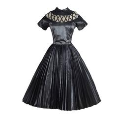 Vintage 1950s Gunmetal Gray Shark Skin Taffeta Party Dress