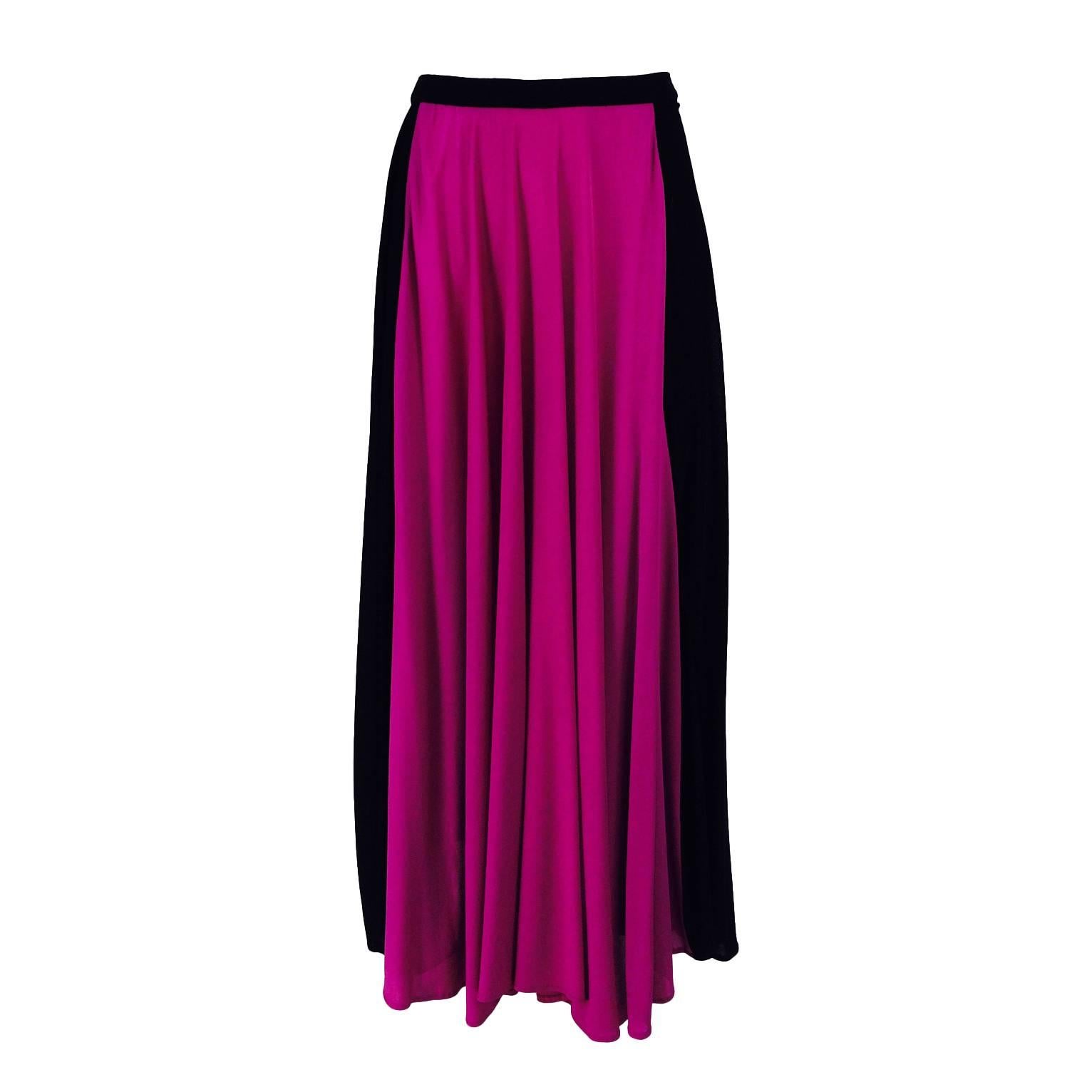 Yves St Laurent YSL  Rive Gauche black & hot pink jersey skirt 1970s