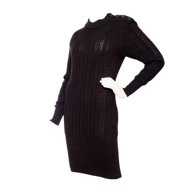 1980s Yves Saint Laurent Black Cable Knit Dress at 1stDibs