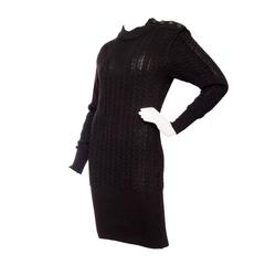 1980s Yves Saint Laurent Black Cable Knit Dress 9