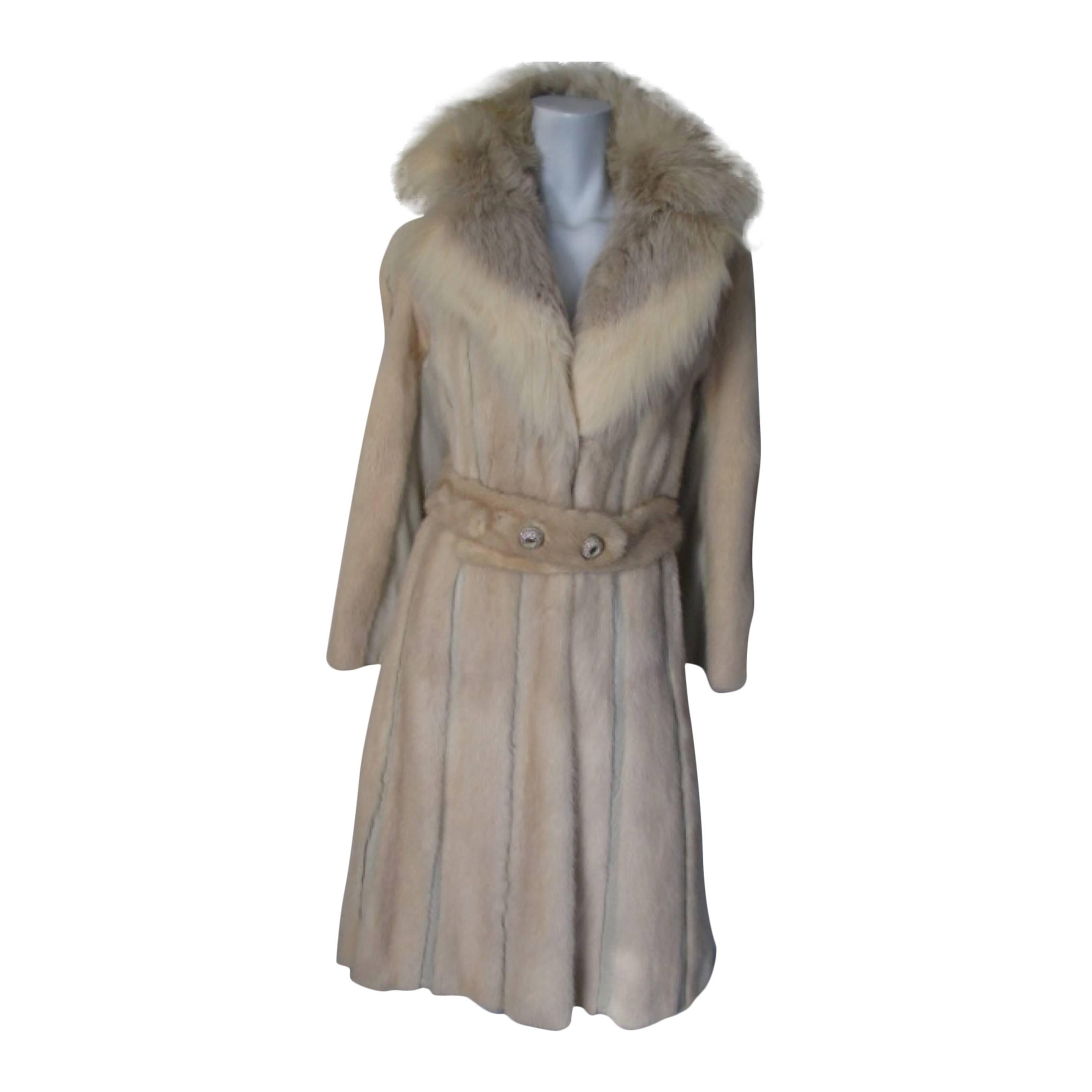 Extravagant Mink Ivory Fur Belted Coat  For Sale