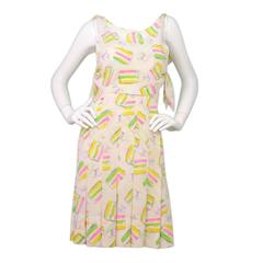 Chanel Pastel Print Silk Pleated Dress sz 40