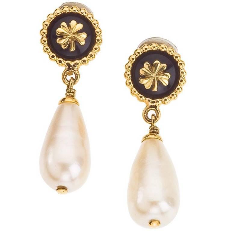 Chanel dangling earrings with clover and pearls at 1stDibs chanel