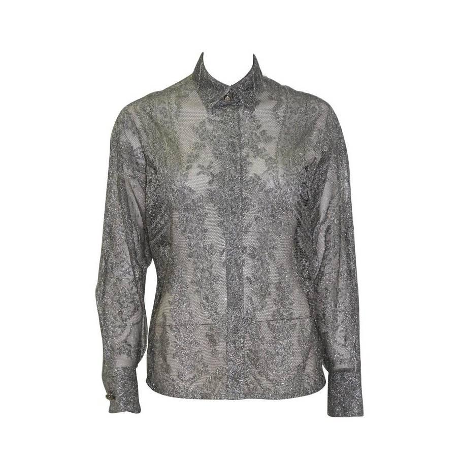 Gianni Versace Silver Lace Net Metal Shirt Fall 1994 For Sale