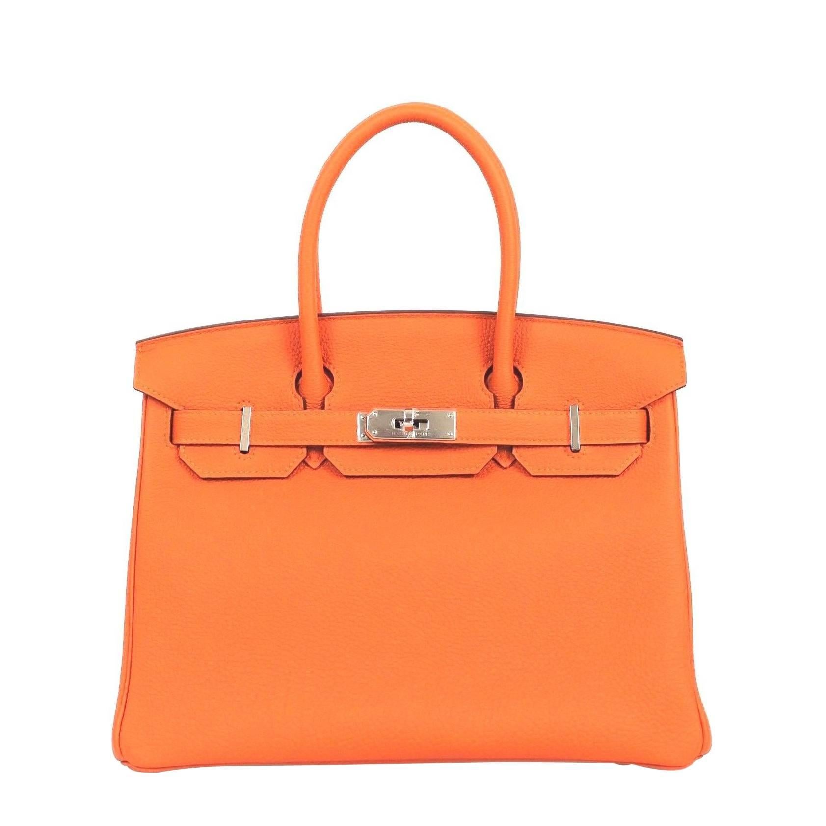 Hermes Togo Leather Silver Hdw 30 Cm Birkin Orange Tote Bag