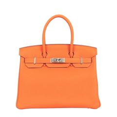 Hermes Togo Leather Silver Hdw 30 Cm Birkin Orange Tote Bag