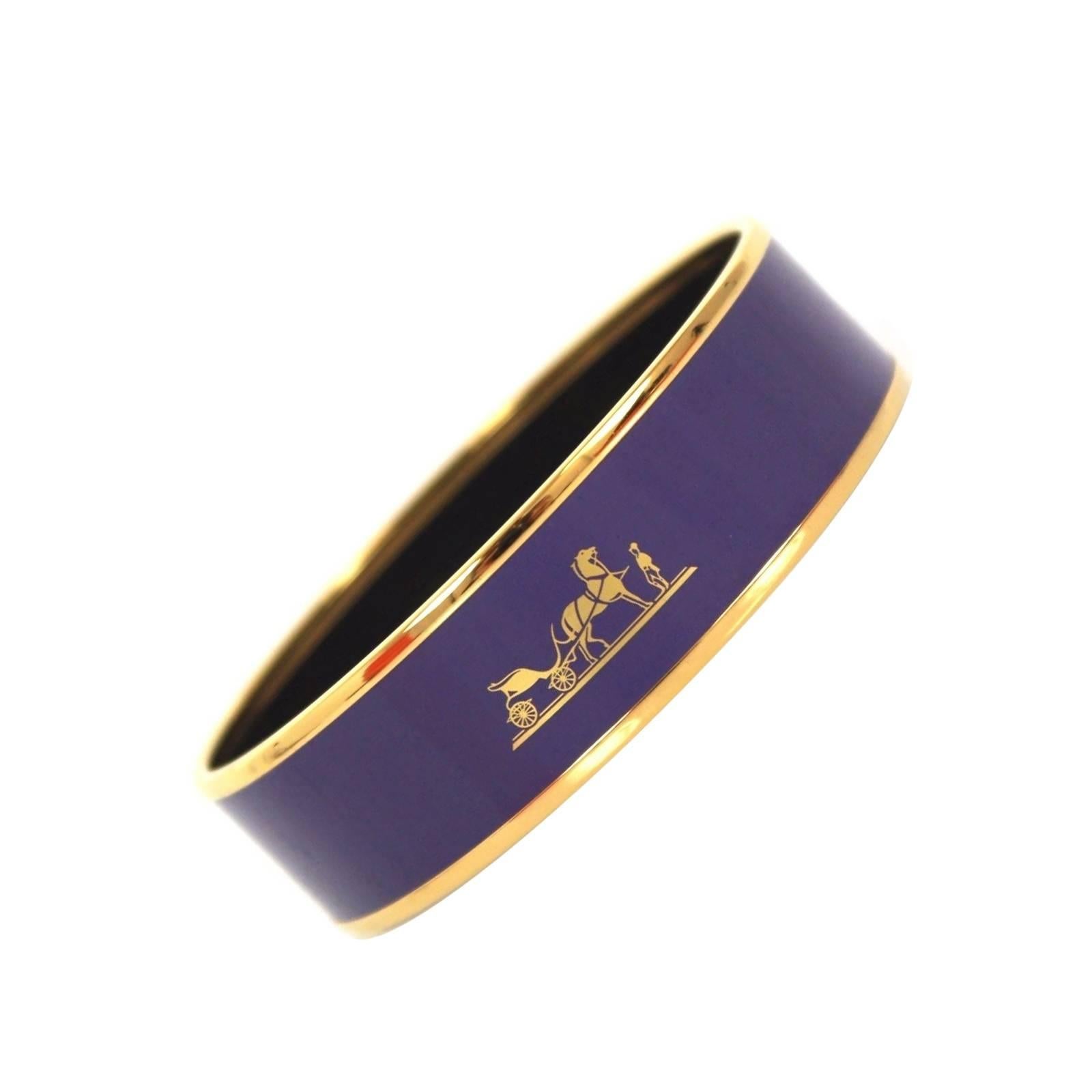 Hermes Purple Enamel Gold Plated 2015 Caleche 62 Bracelet For Sale