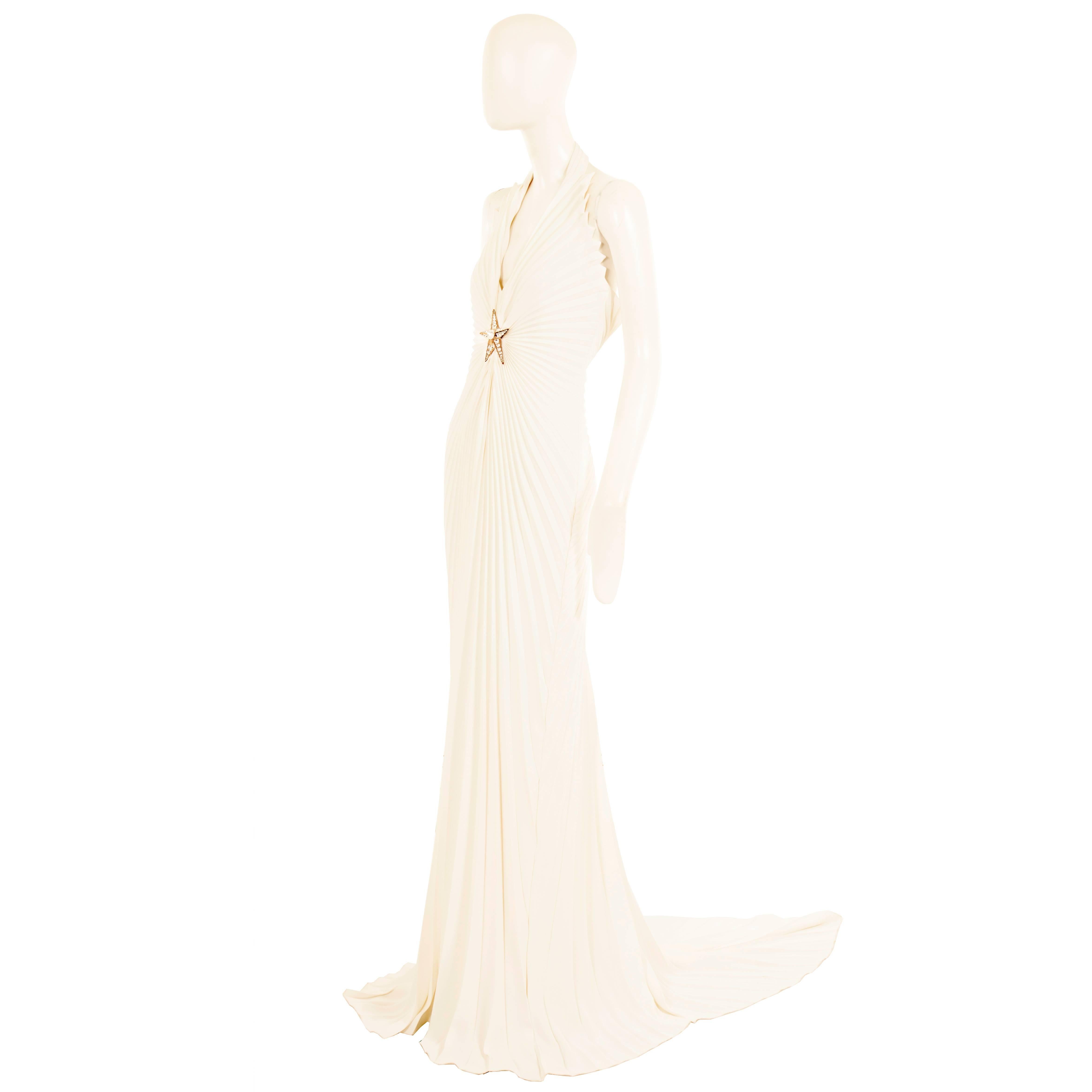 Thierry Mugler ivory pleated gown, circa 1992 For Sale