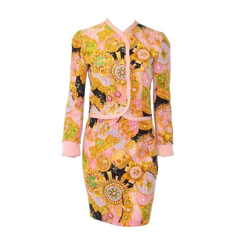 Rare Atelier Versace Silk Printed Suit Spring 1992 For Sale