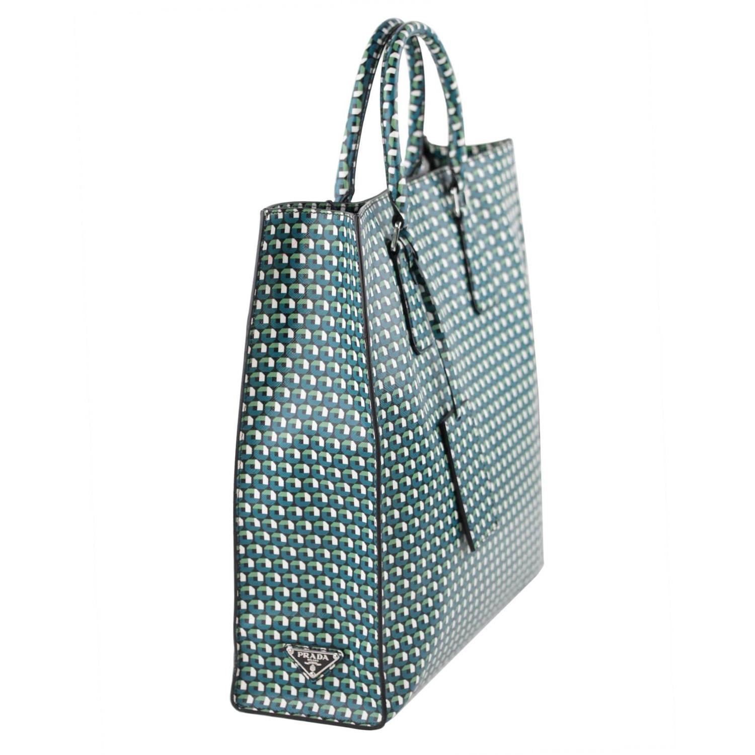 PRADA Green SAFFIANO PRINT Leather SHOPPING BAG Large Tote HANDBAG ...  