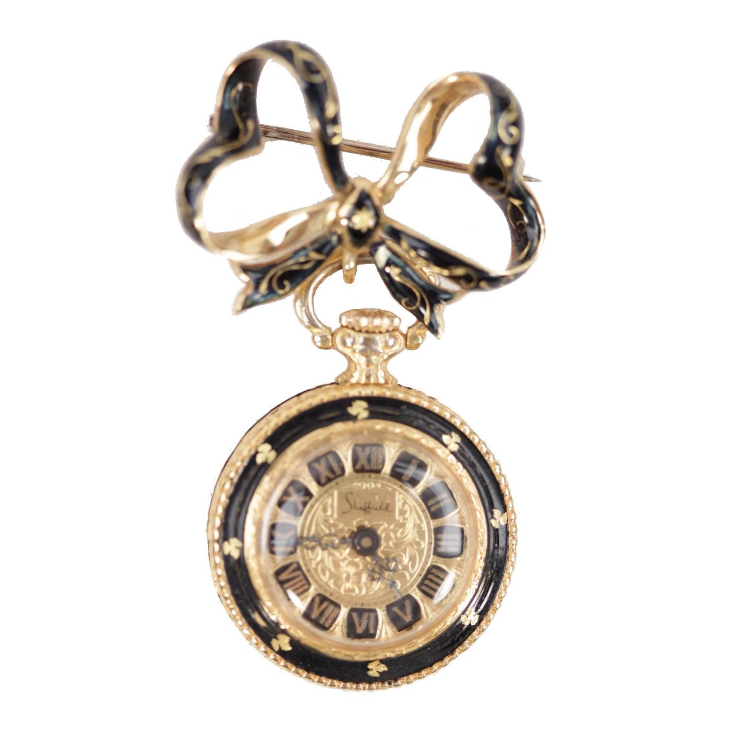 interiors sheffield unique vintage Vintage Yellow and Gold w/ 18K Enamel BROOCH Black WATCH SHEFFIELD interiors sheffield unique vintage Vintage Yellow and Gold w/ 18K Enamel BROOCH Black WATCH SHEFFIELD