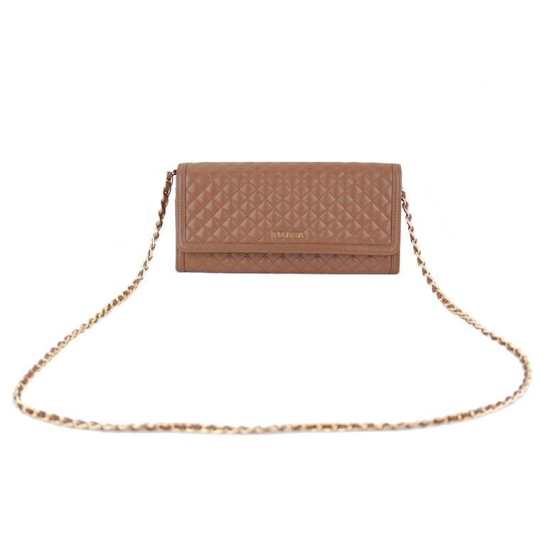 PRADA Tan CANNELLA Soft Calf QUILTED Leather CHAIN WALLET Purse 1M1290 w/  BOX at 1stDibs | prada 1m1290, prada quilted wallet on chain