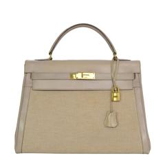 Hermes Retro '56 Beige Toile 32cm Kelly Bag GHW