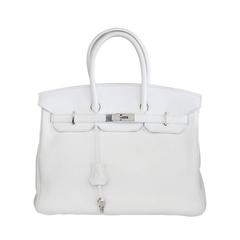Hermes Birkin 35 cm Clemence Chevre Argente White Handbag