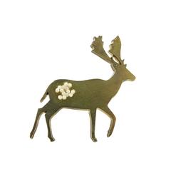 Chanel Matte Gold Tone Signature Logo Deer Brooch Fall 2001