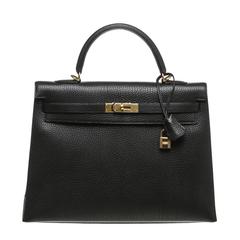 Hermes Noir (Black) Togo Leather Kelly 35cm Handbag GHW