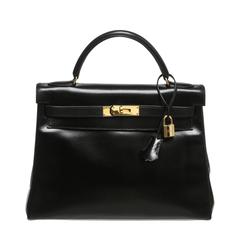 Hermes Noir (Black ) Box Leather 32cm Kelly Handbag GHW