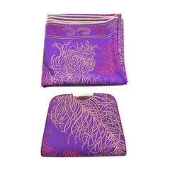 Vintage 1960's Emilio Pucci Purple & Pink Feather Printed Clutch and Scarf Set