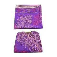 1960's Emilio Pucci Purple & Pink Feather Printed Clutch and Scarf Set 12