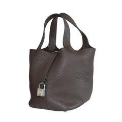 Hermes Picotin Lock PM Brown Clemence Leather Handbag