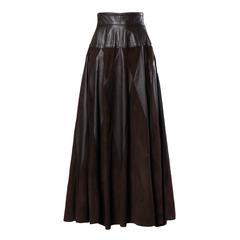 Vintage Soft Buttery Leather + Suede Patchwork Maxi Skirt with a Full Sweep