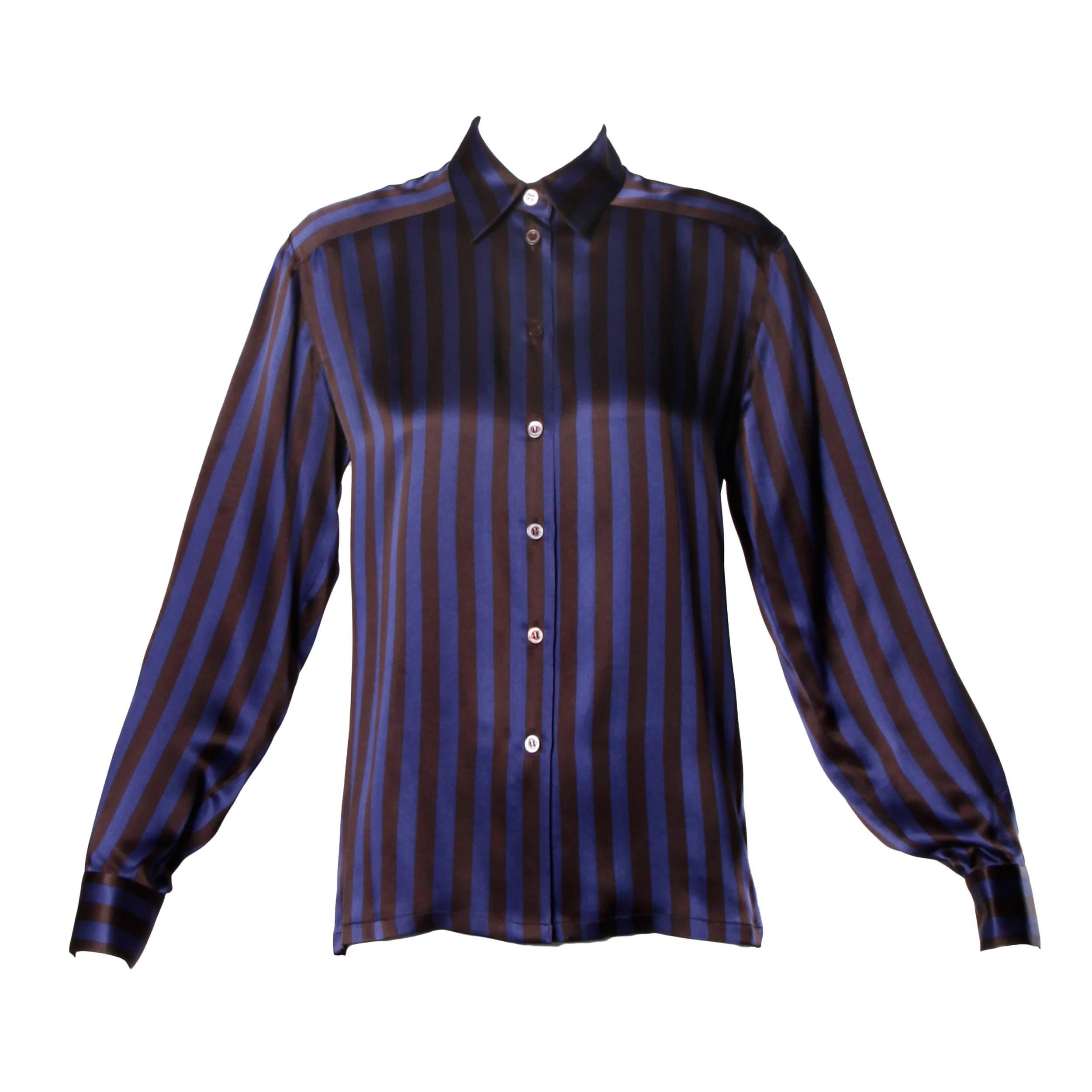 Escada by Margaretha Ley Vintage Striped Silk Button Up Blouse For Sale