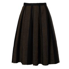 1960s Vintage Brown + Black Soft Woven Wool Skirt with Box Pleats