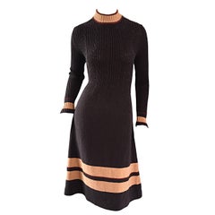 Chic 1960s 60s Judy Wayne Chocolate Brown Mod Retro Sweater Dress