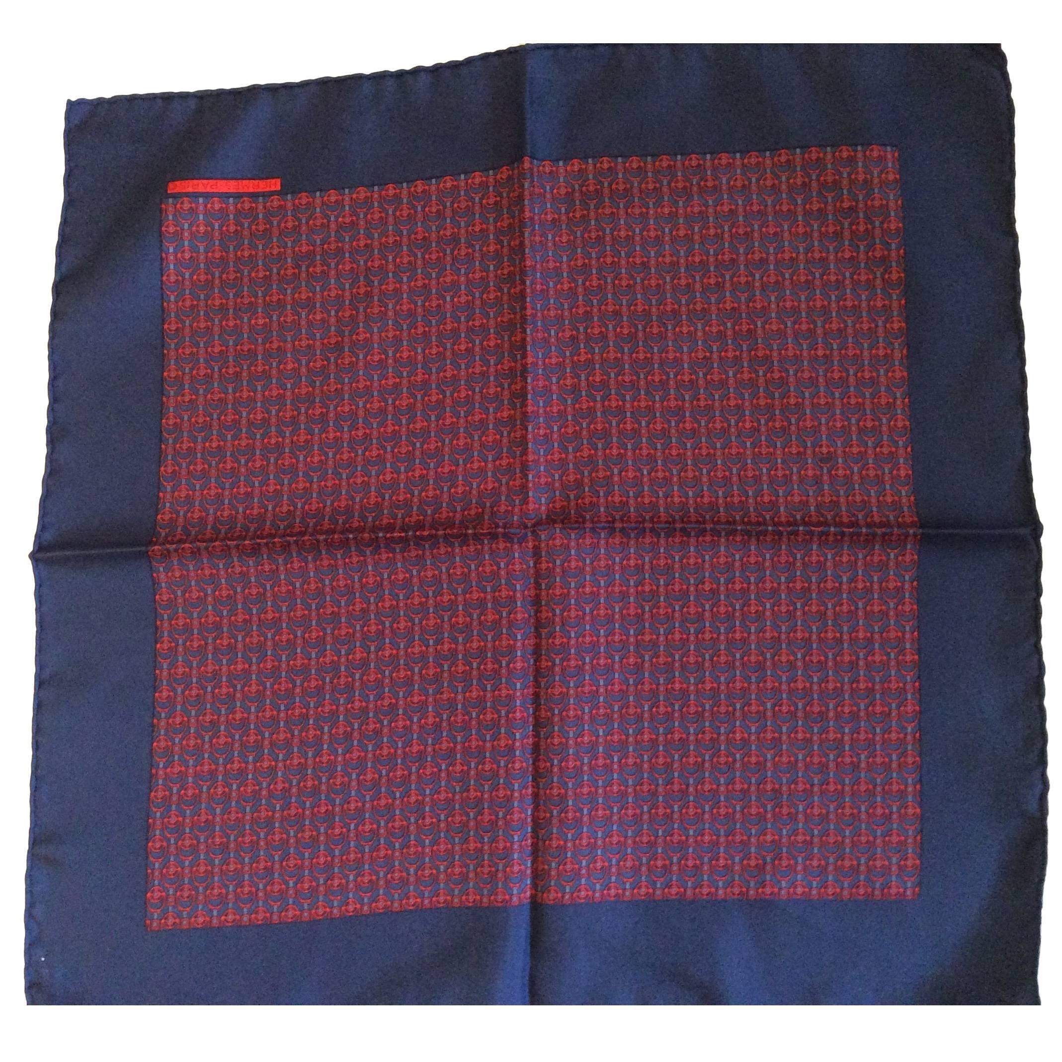 Hermes Pocket Square Scarf - Red and Blue