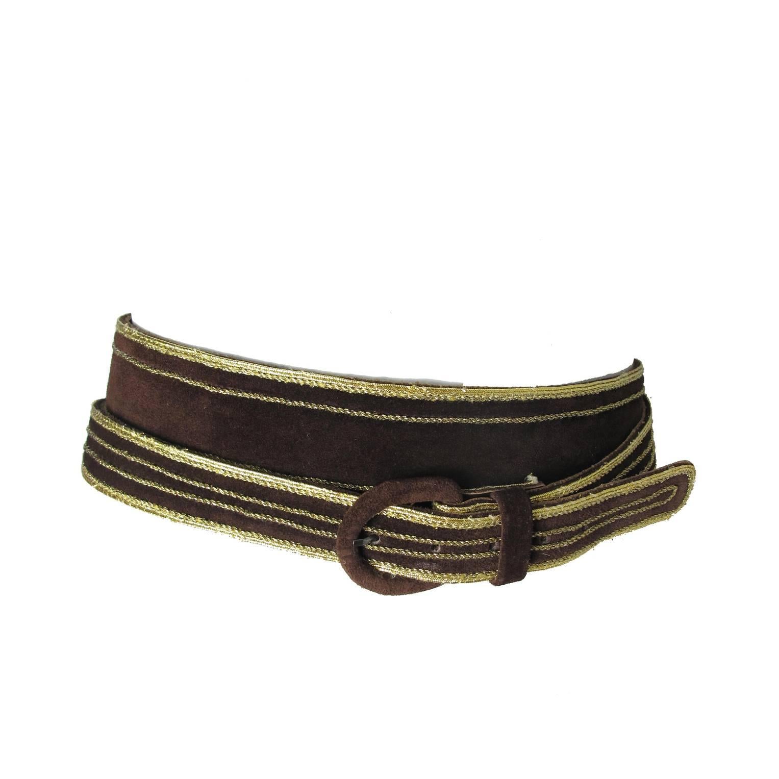 Late 70s - Early 80s Yves Saint Laurent Brown Suede Wrap Waist Belt